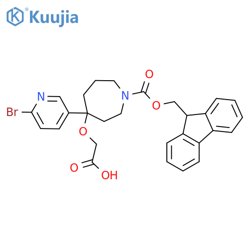 2-{[4-(6-bromopyridin-3-yl)-1-{[(9H-fluoren-9-yl)methoxy]carbonyl}azepan-4-yl]oxy}acetic acid structure