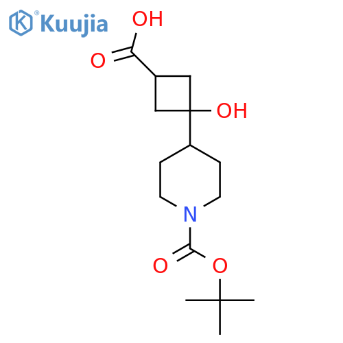 3-Hydroxy-3-[1-[(2-methylpropan-2-yl)oxycarbonyl]piperidin-4-yl]cyclobutane-1-carboxylic acid structure