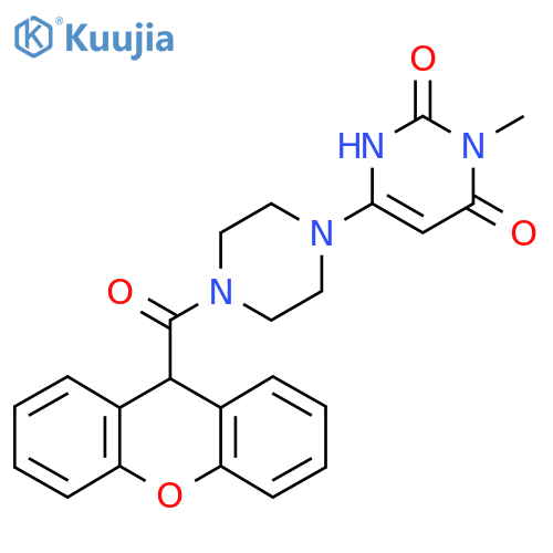 3-methyl-6-4-(9H-xanthene-9-carbonyl)piperazin-1-yl-1,2,3,4-tetrahydropyrimidine-2,4-dione structure