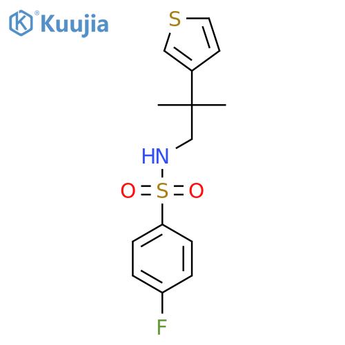 4-fluoro-N-2-methyl-2-(thiophen-3-yl)propylbenzene-1-sulfonamide structure