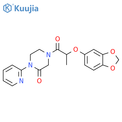 4-2-(2H-1,3-benzodioxol-5-yloxy)propanoyl-1-(pyridin-2-yl)piperazin-2-one structure