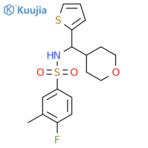 4-fluoro-3-methyl-N-(oxan-4-yl)(thiophen-2-yl)methylbenzene-1-sulfonamide structure