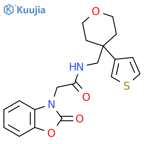 2-(2-oxo-2,3-dihydro-1,3-benzoxazol-3-yl)-N-{4-(thiophen-3-yl)oxan-4-ylmethyl}acetamide structure