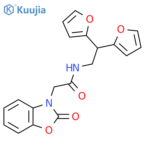 N-2,2-bis(furan-2-yl)ethyl-2-(2-oxo-2,3-dihydro-1,3-benzoxazol-3-yl)acetamide structure