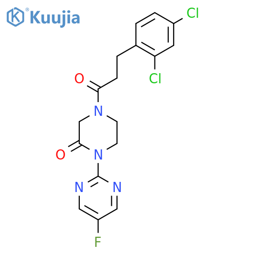 4-3-(2,4-dichlorophenyl)propanoyl-1-(5-fluoropyrimidin-2-yl)piperazin-2-one structure