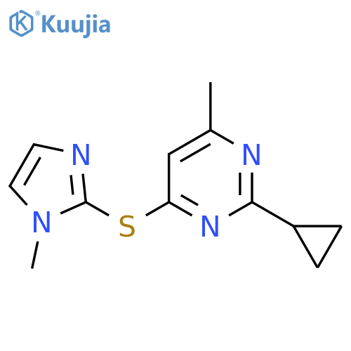 2-cyclopropyl-4-methyl-6-(1-methyl-1H-imidazol-2-yl)sulfanylpyrimidine structure