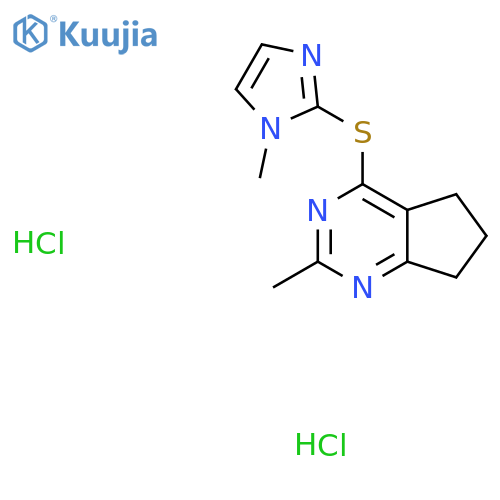 1-methyl-2-({2-methyl-5H,6H,7H-cyclopentadpyrimidin-4-yl}sulfanyl)-1H-imidazole dihydrochloride structure