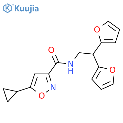 N-[2,2-bis(furan-2-yl)ethyl]-5-cyclopropyl-1,2-oxazole-3-carboxamide structure