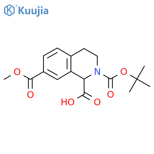 2-[(Tert-butoxy)carbonyl]-7-(methoxycarbonyl)-1,2,3,4-tetrahydroisoquinoline-1-carboxylic acid structure