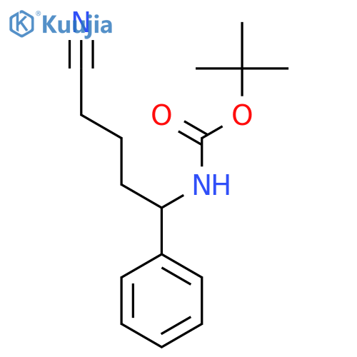 tert-butyl N-(4-cyano-1-phenylbutyl)carbamate structure