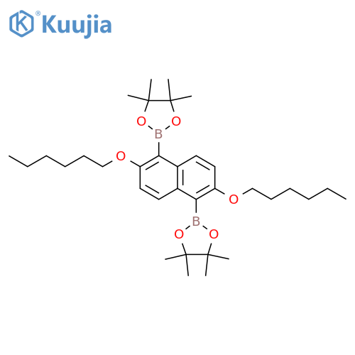 2,2'-(2,6-Dis(hexyloxy)naphthalene-1,5-diyl)bis(4,4,5,5-tetramethyl-1,3,2-dioxaborolane) structure