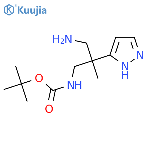 tert-butyl N-3-amino-2-methyl-2-(1H-pyrazol-5-yl)propylcarbamate structure