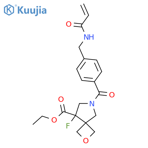Ethyl 5-fluoro-7-[4-[(prop-2-enoylamino)methyl]benzoyl]-2-oxa-7-azaspiro[3.4]octane-5-carboxylate structure