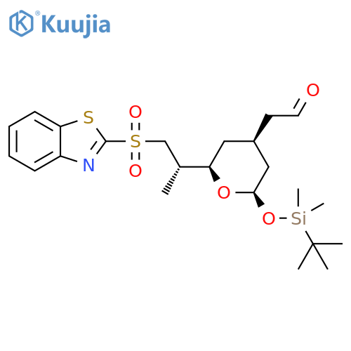(2R,4S,6R)-2-[(1S)-2-(2-Benzothiazolylsulfonyl)-1-methylethyl]-6-[[(1,1-dimethylethyl)dimethylsilyl]oxy]tetrahydro-2H-pyran-4-acetaldehyde structure