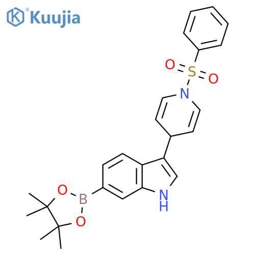 3-[1-(Benzenesulfonyl)-4H-pyridin-4-yl]-6-(tetramethyl-1,3,2-dioxaborolan-2-yl)-1H-indole structure