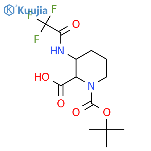 1-(tert-butoxy)carbonyl-3-(trifluoroacetamido)piperidine-2-carboxylic acid structure