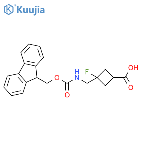 3-[[[(9H-Fluoren-9-ylmethoxy)carbonyl]amino]methyl]-3-fluorocyclobutanecarboxylic acid structure