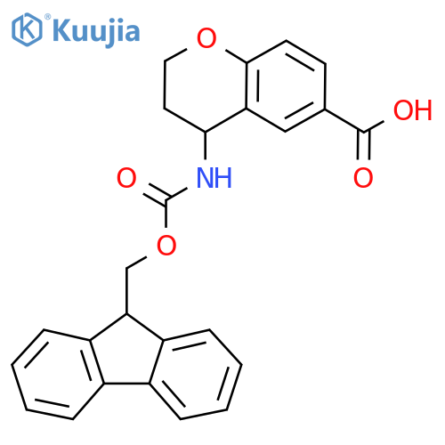 4-({[(9H-fluoren-9-yl)methoxy]carbonyl}amino)-3,4-dihydro-2H-1-benzopyran-6-carboxylic acid structure