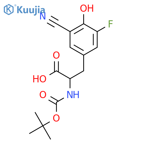 2-{(tert-butoxy)carbonylamino}-3-(3-cyano-5-fluoro-4-hydroxyphenyl)propanoic acid structure