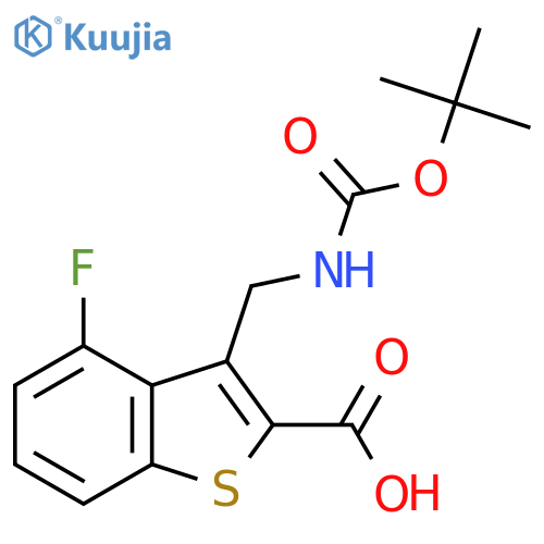 3-({(tert-butoxy)carbonylamino}methyl)-4-fluoro-1-benzothiophene-2-carboxylic acid structure