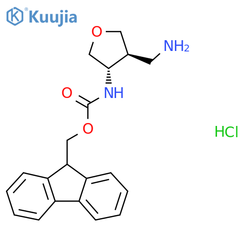 rac-(9H-fluoren-9-yl)methyl N-[(3R,4R)-4-(aminomethyl)oxolan-3-yl]carbamate hydrochloride structure