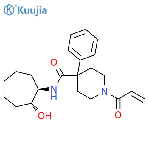 rac-N-[(1R,2R)-2-hydroxycycloheptyl]-4-phenyl-1-(prop-2-enoyl)piperidine-4-carboxamide structure