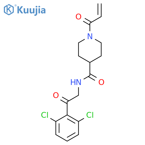 N-[2-(2,6-dichlorophenyl)-2-oxoethyl]-1-(prop-2-enoyl)piperidine-4-carboxamide structure