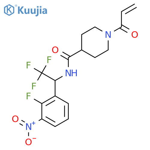 1-(prop-2-enoyl)-N-[2,2,2-trifluoro-1-(2-fluoro-3-nitrophenyl)ethyl]piperidine-4-carboxamide structure