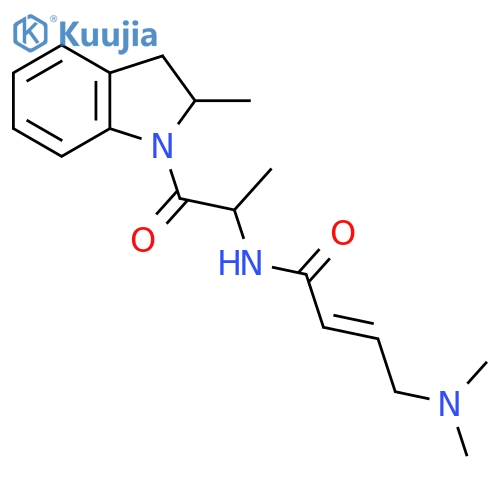 (E)-4-(Dimethylamino)-N-[1-(2-methyl-2,3-dihydroindol-1-yl)-1-oxopropan-2-yl]but-2-enamide structure