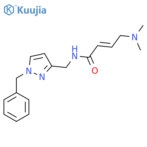 (2E)-N-(1-benzyl-1H-pyrazol-3-yl)methyl-4-(dimethylamino)but-2-enamide structure