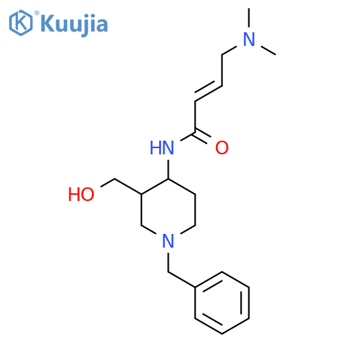 (2E)-N-1-benzyl-3-(hydroxymethyl)piperidin-4-yl-4-(dimethylamino)but-2-enamide structure