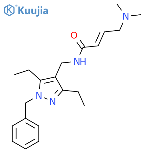 (2E)-N-(1-benzyl-3,5-diethyl-1H-pyrazol-4-yl)methyl-4-(dimethylamino)but-2-enamide structure