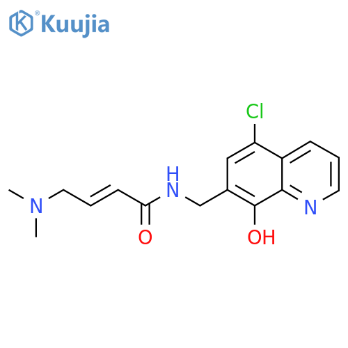 (2E)-N-[(5-chloro-8-hydroxyquinolin-7-yl)methyl]-4-(dimethylamino)but-2-enamide structure