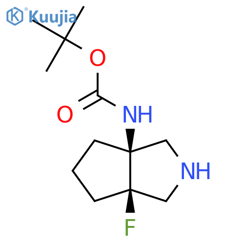 rac-tert-butyl N-[(3aR,6aS)-6a-fluoro-octahydrocyclopenta[c]pyrrol-3a-yl]carbamate structure