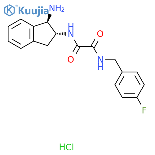 N-(1R,2R)-1-amino-2,3-dihydro-1H-inden-2-yl-N'-(4-fluorophenyl)methylethanediamide hydrochloride structure