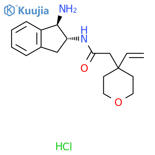 N-(1R,2R)-1-amino-2,3-dihydro-1H-inden-2-yl-2-(4-ethenyloxan-4-yl)acetamide hydrochloride structure