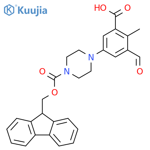 5-(4-{(9H-fluoren-9-yl)methoxycarbonyl}piperazin-1-yl)-3-formyl-2-methylbenzoic acid structure