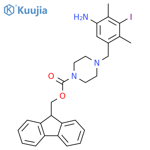 (9H-fluoren-9-yl)methyl 4-(5-amino-3-iodo-2,4-dimethylphenyl)methylpiperazine-1-carboxylate structure