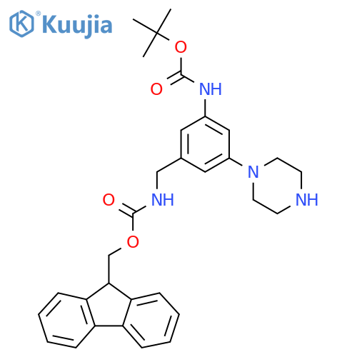 (9H-fluoren-9-yl)methyl N-(3-{(tert-butoxy)carbonylamino}-5-(piperazin-1-yl)phenyl)methylcarbamate structure