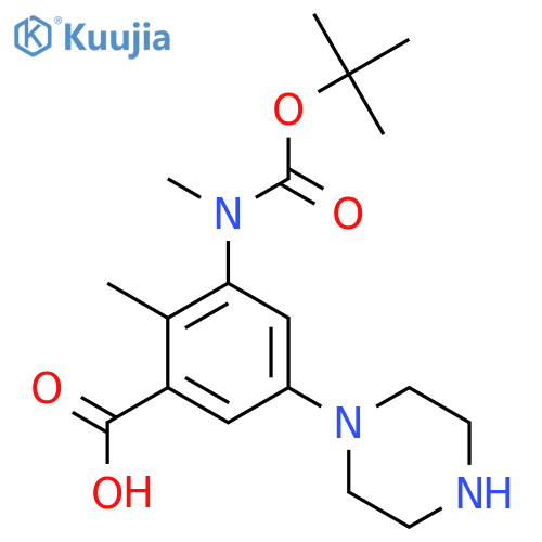 3-{[(Tert-butoxy)carbonyl](methyl)amino}-2-methyl-5-(piperazin-1-yl)benzoic acid structure