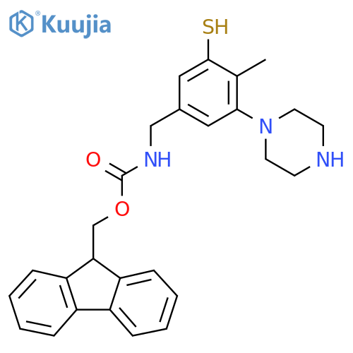 (9H-fluoren-9-yl)methyl N-{4-methyl-3-(piperazin-1-yl)-5-sulfanylphenylmethyl}carbamate structure