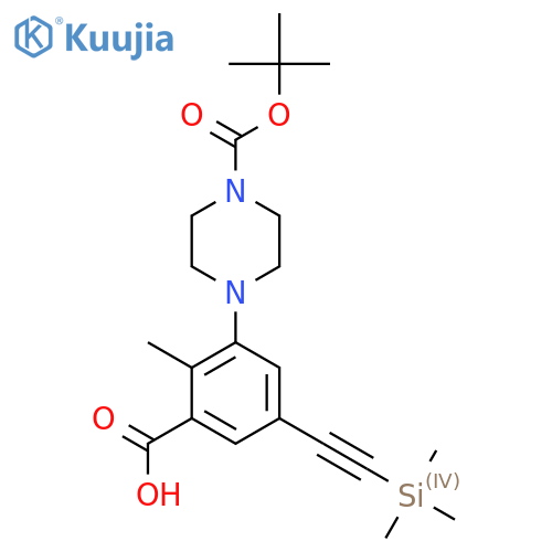 3-{4-[(Tert-butoxy)carbonyl]piperazin-1-yl}-2-methyl-5-[2-(trimethylsilyl)ethynyl]benzoic acid structure