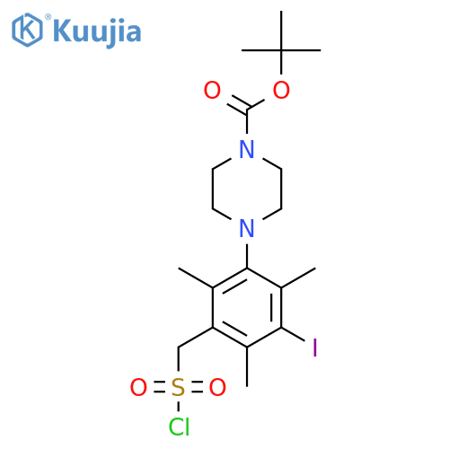 Tert-butyl 4-{3-[(chlorosulfonyl)methyl]-5-iodo-2,4,6-trimethylphenyl}piperazine-1-carboxylate structure