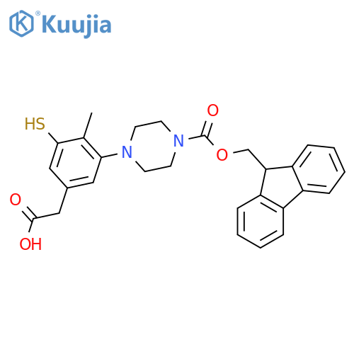 2-3-(4-{(9H-fluoren-9-yl)methoxycarbonyl}piperazin-1-yl)-4-methyl-5-sulfanylphenylacetic acid structure