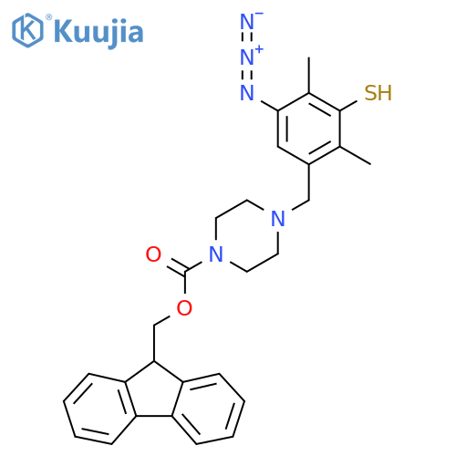 (9H-fluoren-9-yl)methyl 4-(5-azido-2,4-dimethyl-3-sulfanylphenyl)methylpiperazine-1-carboxylate structure