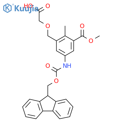 2-{5-({(9H-fluoren-9-yl)methoxycarbonyl}amino)-3-(methoxycarbonyl)-2-methylphenylmethoxy}acetic acid structure