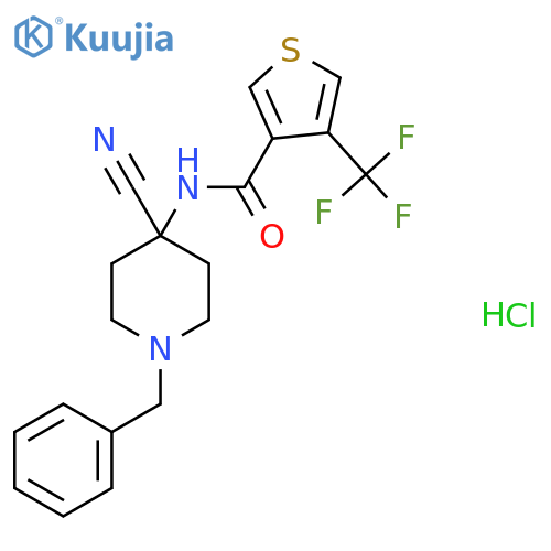 N-(1-benzyl-4-cyanopiperidin-4-yl)-4-(trifluoromethyl)thiophene-3-carboxamide hydrochloride structure