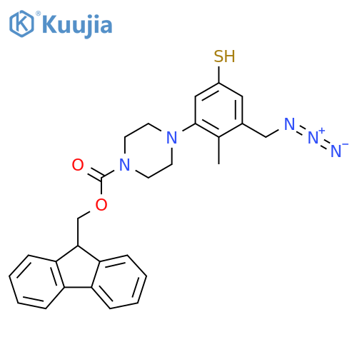 (9H-fluoren-9-yl)methyl 4-3-(azidomethyl)-2-methyl-5-sulfanylphenylpiperazine-1-carboxylate structure