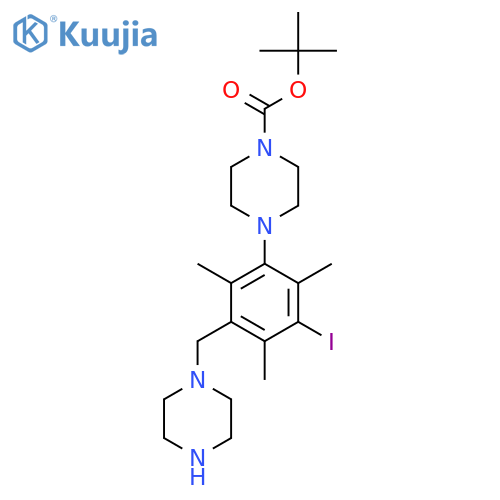 Tert-butyl 4-{3-iodo-2,4,6-trimethyl-5-[(piperazin-1-yl)methyl]phenyl}piperazine-1-carboxylate structure