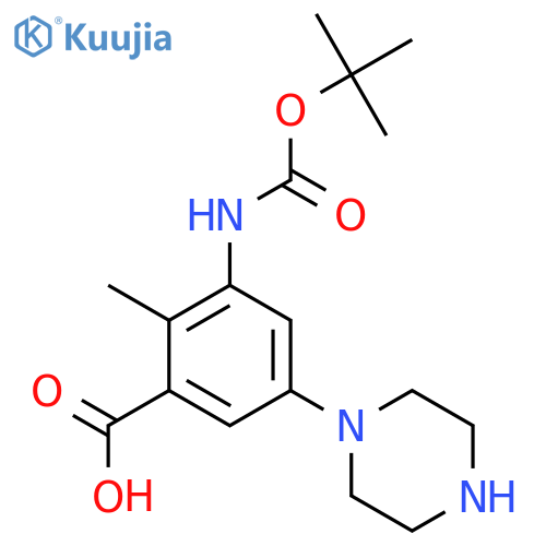 3-{(tert-butoxy)carbonylamino}-2-methyl-5-(piperazin-1-yl)benzoic acid structure